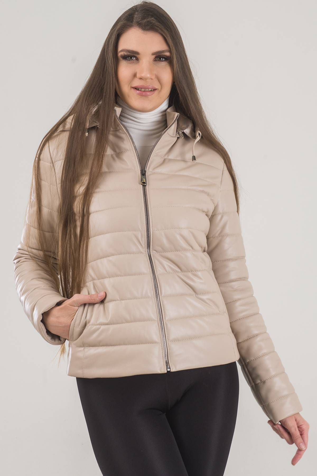EN-578 Hakiki Kadın Deri Mont Bej Rengi